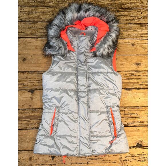 Lorna Jane Jackets & Blazers - Lorna Jane Women’s Size S Grey/Orange Puffer Jacket Vest Faux Fur NWOT